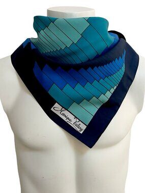 Monique Valery Geometric Silk-Feel Scarf 30x30 Blue Abstract Print